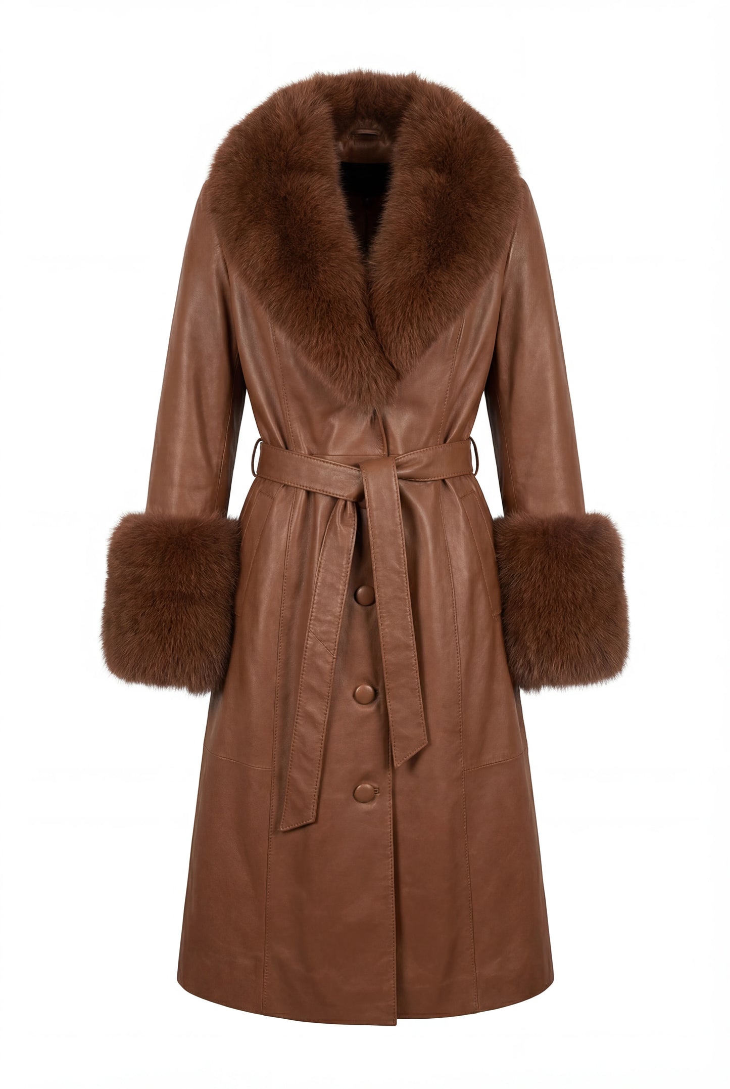 Regal Dawn Brown Leather Coat