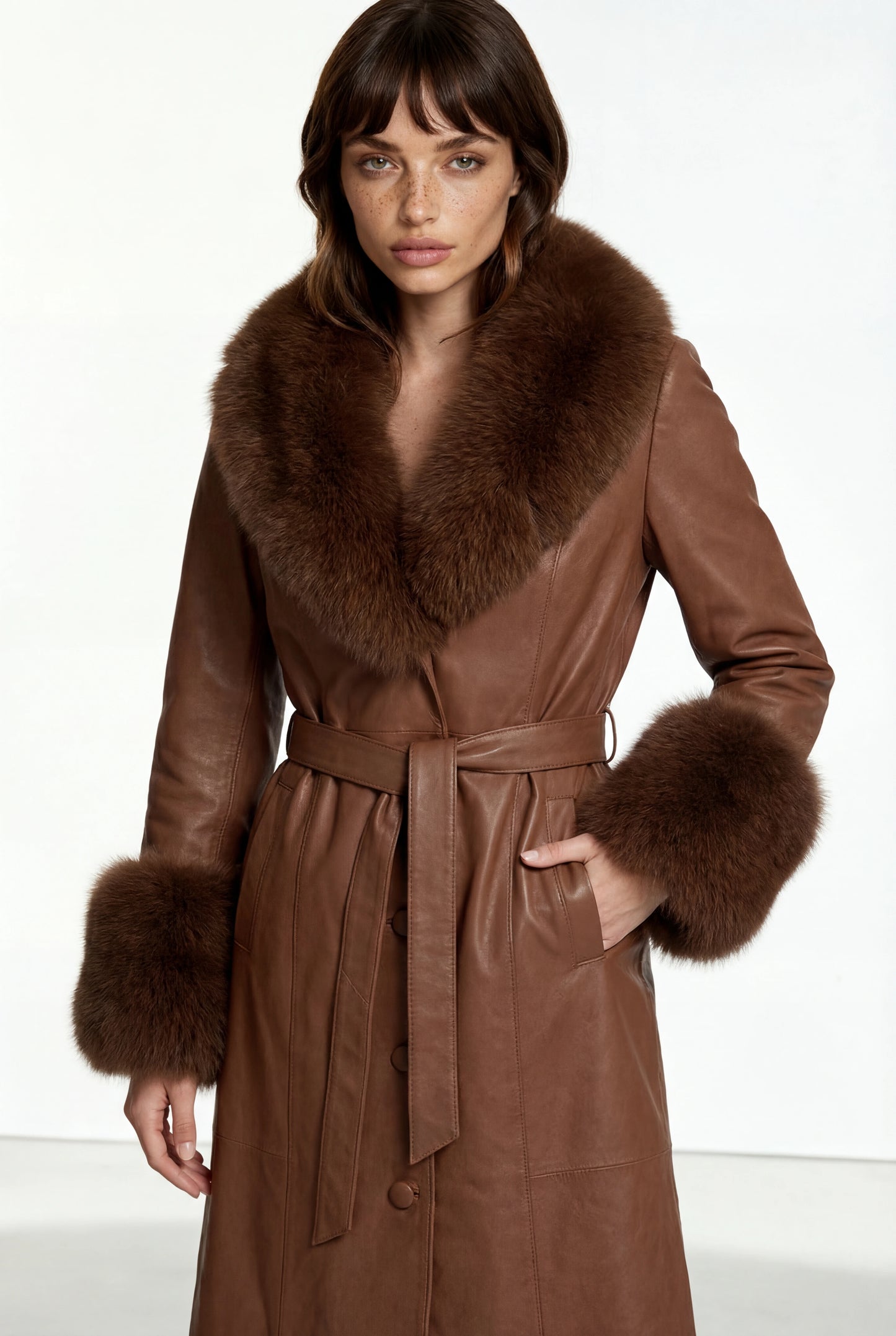 Regal Dawn Brown Leather Coat