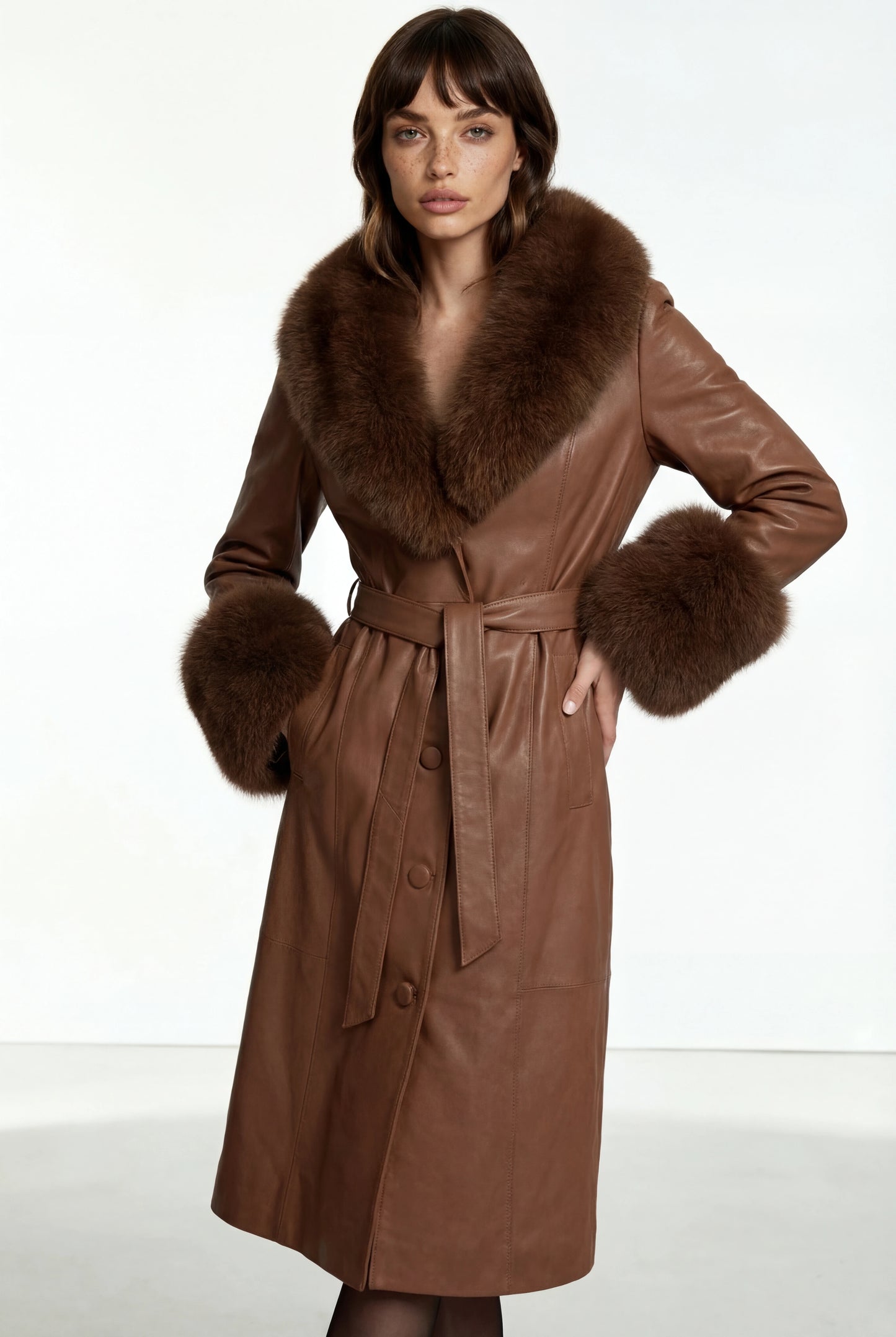 Regal Dawn Brown Leather Coat