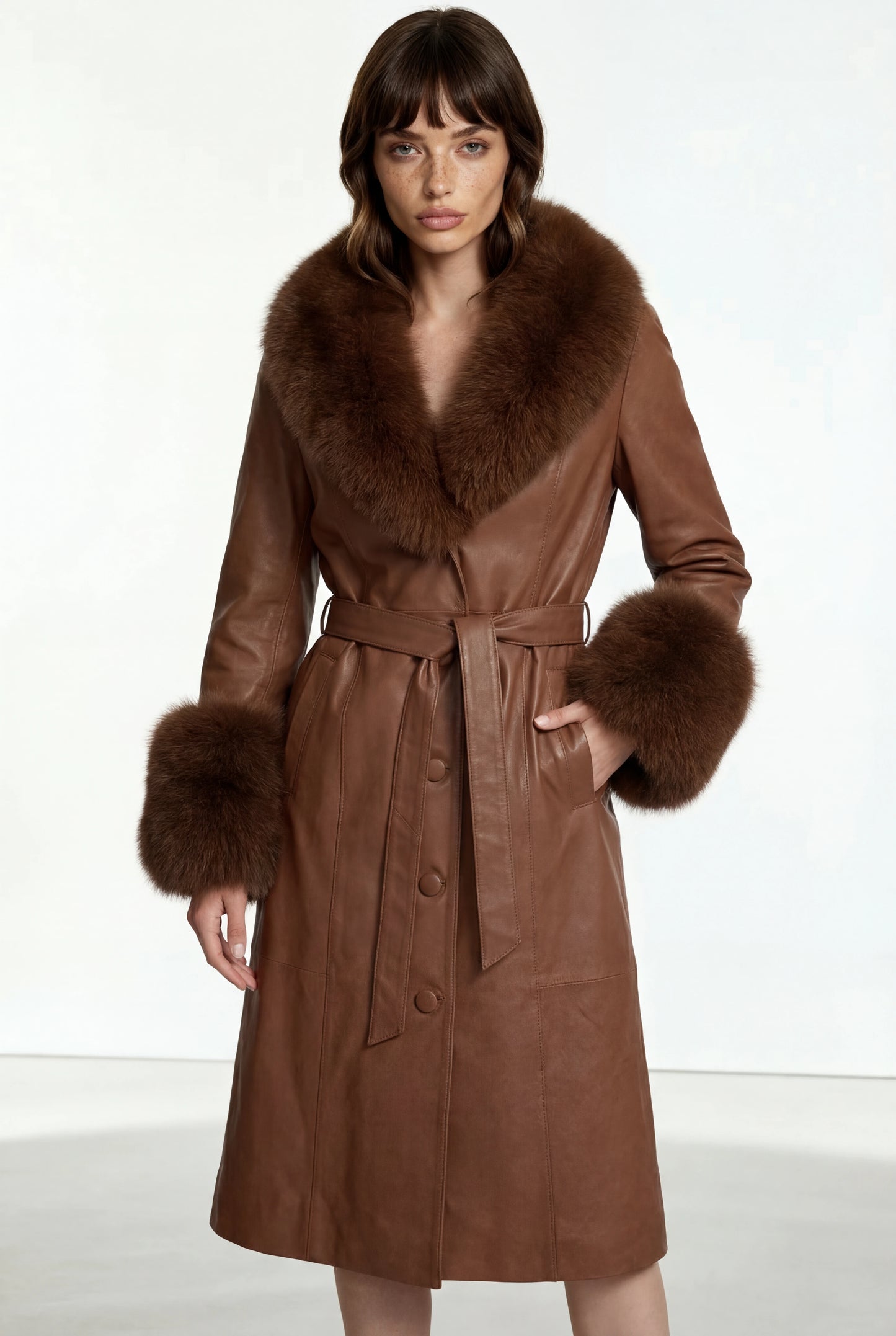 Regal Dawn Brown Leather Coat